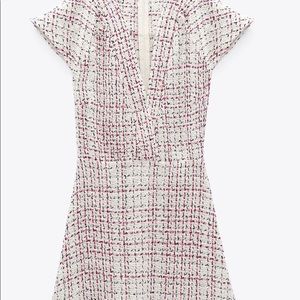ZARA White & Pink Tweed Dress
